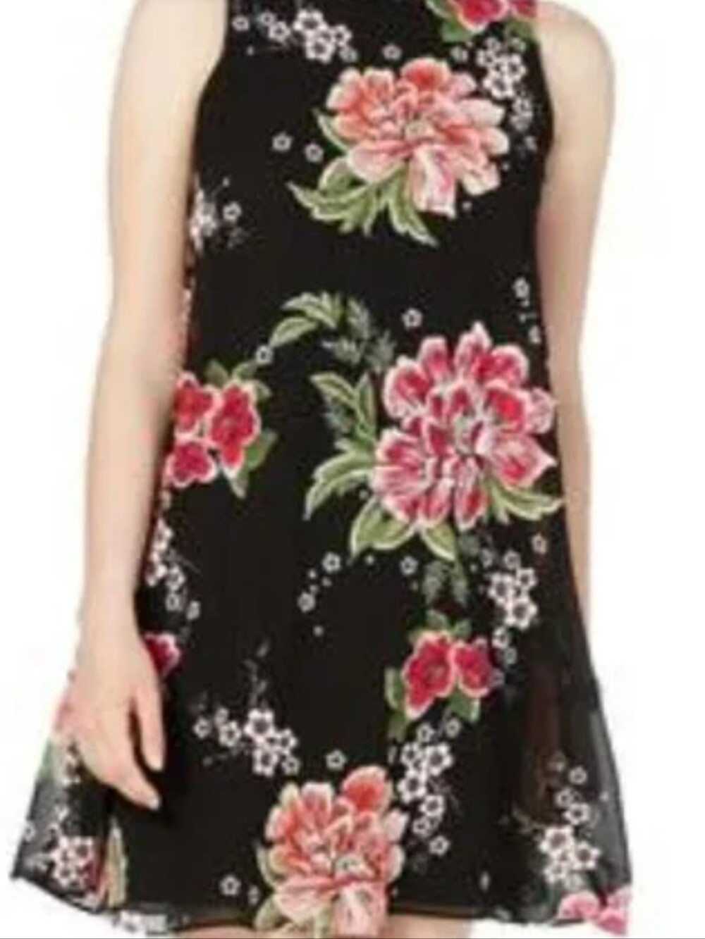 Signature by Robbie Bee Black Floral Sleeveless Fit & Flare Dress